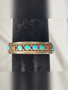 Vintage, Signed& Numbered, 925 Turquoise and Coral Cuff